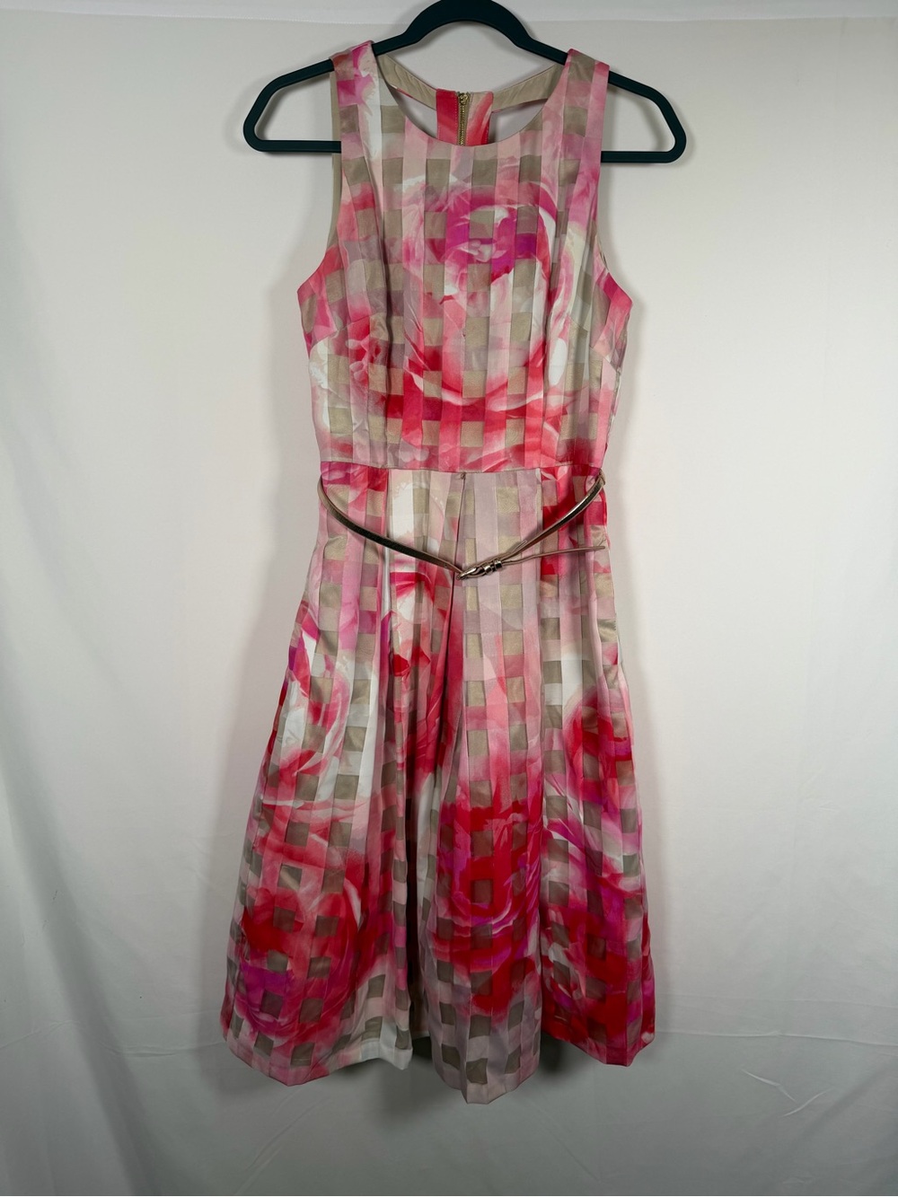 Eliza J Pink and‎ Red Floral Midi Wedding Guest Graduation Dress